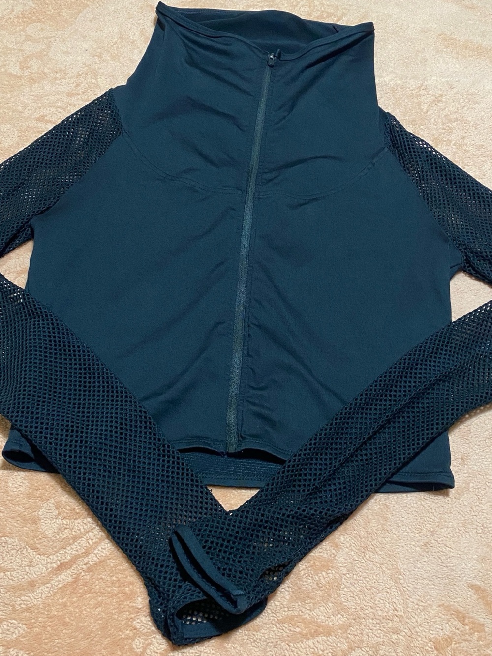 Fabletics x Demi Lovato Bella Cropped Mesh Sleeve Full Zip Jacket Black